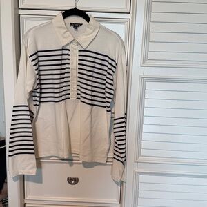 J. Crew Classic White navy long sleeve  Polo Shirt. Small